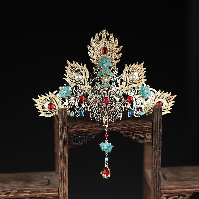 Mahkota Rambut Api Gaya Kuno Baru Gaya Nasional Kostum Hanfu Setelan Xiuhe