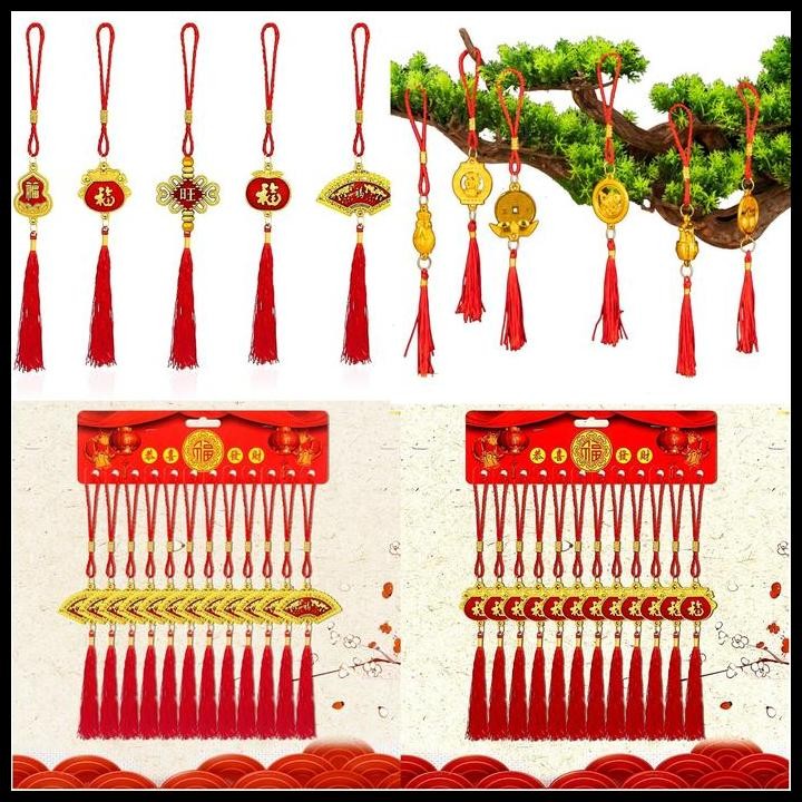 Gantungan Emas Kelinci 2023 Dekorasi Imlek Ornamen Hiasan Tali Merah