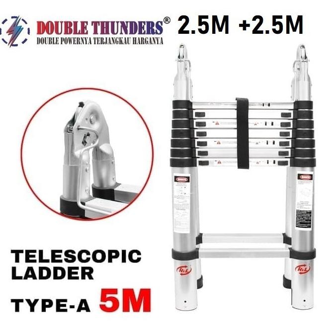 Terlaris Tangga Lipat Teleskopik 5M Double Type A Double Thunder 2.5 + 2.5