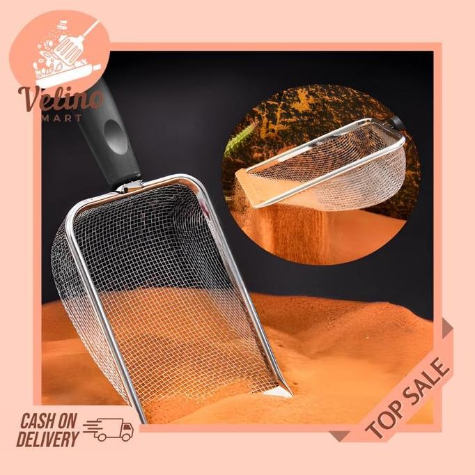 Saringan Stainless Steel / Saringan Kawat Penyerok Pasir Halus / Sekop Pasir Kucing / Sekop Kotoran 