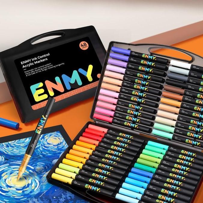 

ENMY 48 Warna Marker Akrilik Pen Langsung Cairan Kotak Hitam Kecil Anak-anak Lukisan Mahasiswa Dedicated Waterproof Stackable Warna