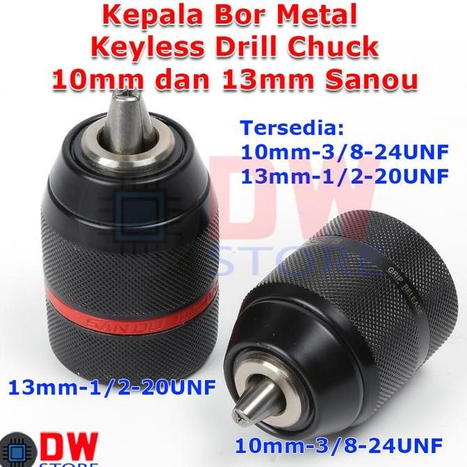 Kepala Bor Metal Keyless Drill Chuck 10mm 3/8-24UNF & 13mm 1/2-20UNF
