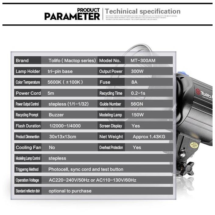TOLIFO LAMPU STUDIO MACTOP MT-300AM DIGITAL - TRONIC - JINBEI KILLER
