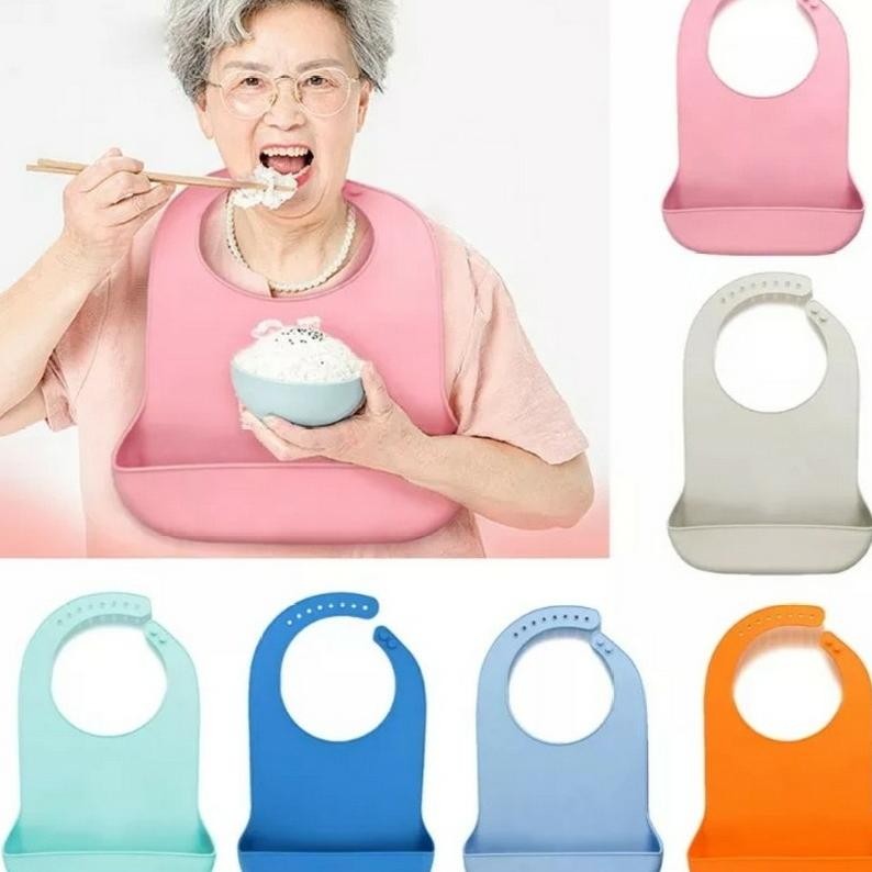 Celemek Makan Dewasa Addult Apron Bib Tahan Air Wateroof Silicone Bersih