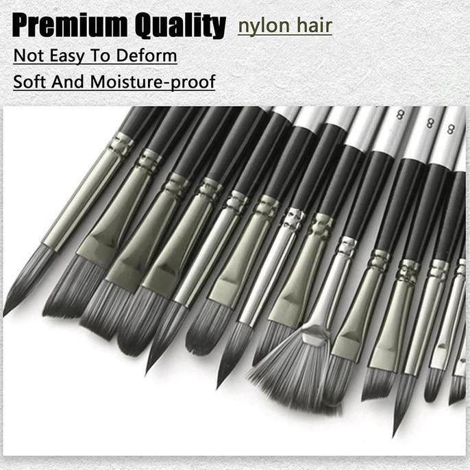 

Terlaris 24Pcs Set Kuas Alat Lukis Cat Air Akrilik Minyak Nylon Paint Brush Berkualitas Multifungsi Ready Stok