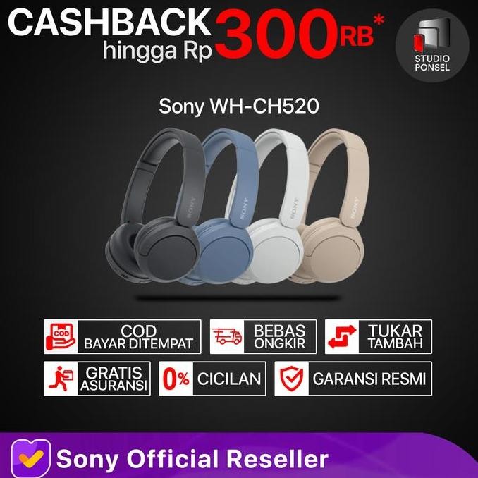 SIAP KIRIM SONY WH-CH520 HEADPHONE WIRELESS - ON-EAR BLUETOOTH HEADSET MIC ORIGINAL
