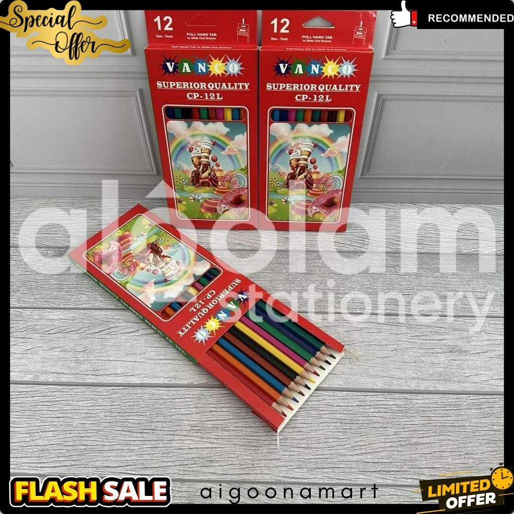 

Satu Set ( 12 Warna ) Colour Pencil Pensil Warna Vanco Cp - 399 12 Warna Panjang Diskon