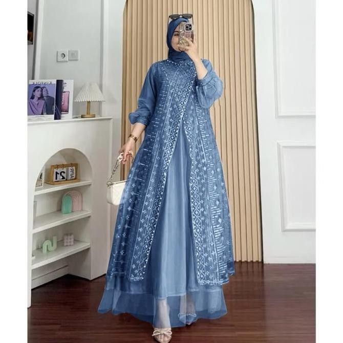 Maxi Delina Gamis pesta brukat mewah kombi bahan saten Gamis kondangan model terbaru Baju pesta Musl