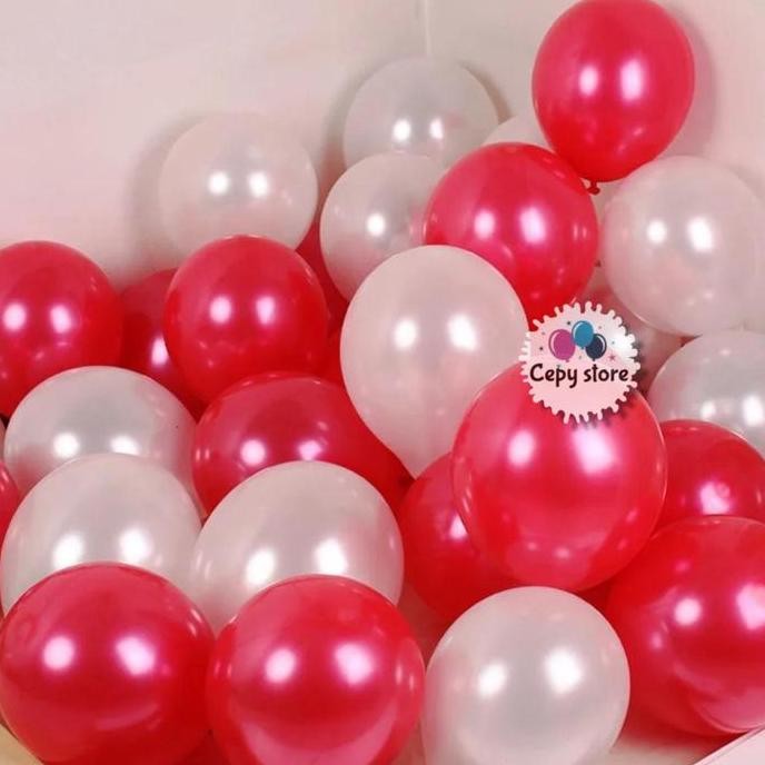/////] [ ISI 50 PCS ] Balon Latex METALIK Merah Putih / Balon Merah Putih Metalik