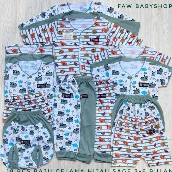 PAKET PAKAIAN BAJU CELANA SAGE 3 - 6 BULAN 18 Pcs / 9 Stel Baju Bayi Celana Bayi 3 - 6 BULAN Setelan
