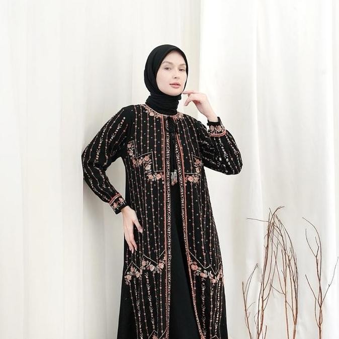 Rita WD 305 /gamis super black bordir cantik  / gamis bordir payet cantik mewah elegant