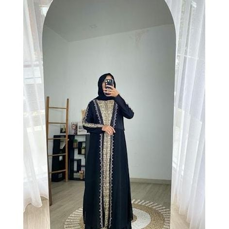 Gamis Arab Hitam Abaya Arab Mewah Bahan Jersey Mix Ceruty Original