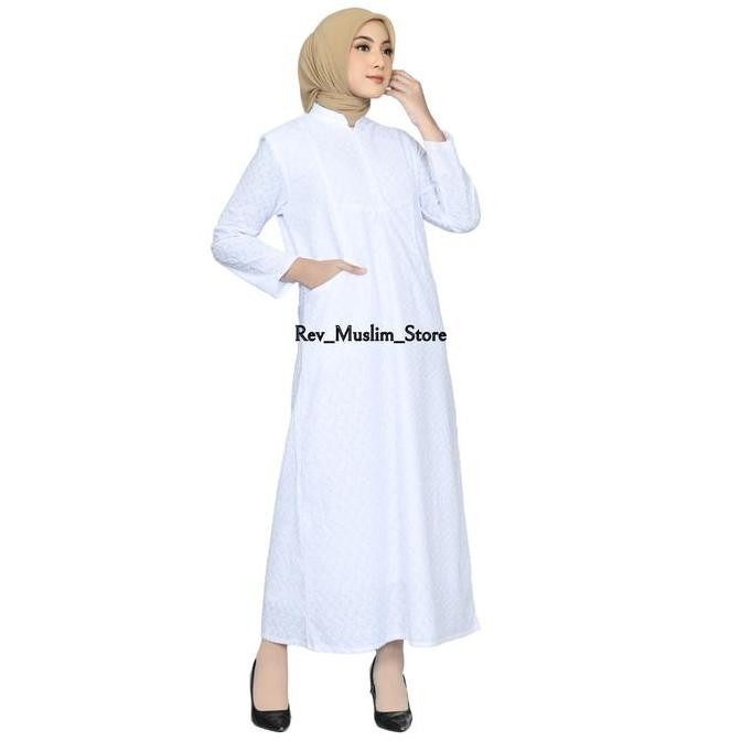 Gamis Umroh Wanita Full Bordir Bahan Katun Paris Baju Umroh Wanita Dewasa Muslim Putih Panjang Dress