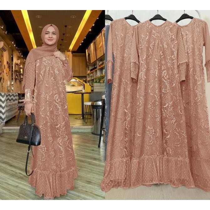 Maxi baju wanita muslim model terbaru kekinian 2024 casual polos Dalaman Gamis Karet Kombinasi Mutia