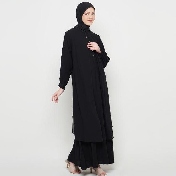 Gamis Wanita Pakaian Muslim Wanita Gamis Slit Warna Hitam SR277