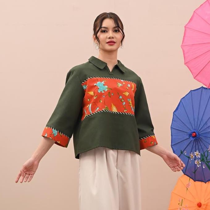 NONA RARA - Winda Tulis Betawi T4243, Baju kerja batik blouse wanita modern