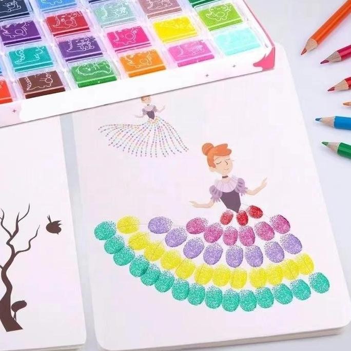 

24 Warna + 90 Page Finger Paint Art Box Set Prakarya Seni Mewarnai Dengan Jari Tangan