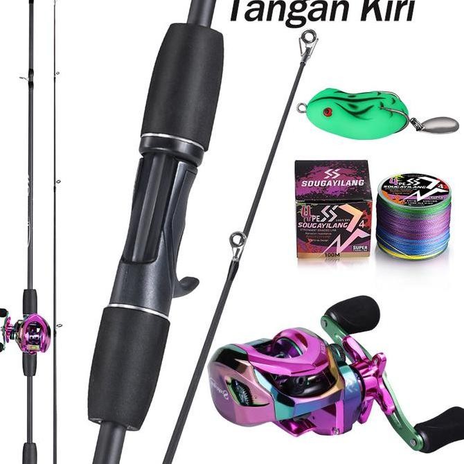 Set Joran Pancing Sougayilang 1.8M Carbon + BC Reel 7.2:1 + Umpan Soft Frog + Senar Termurah