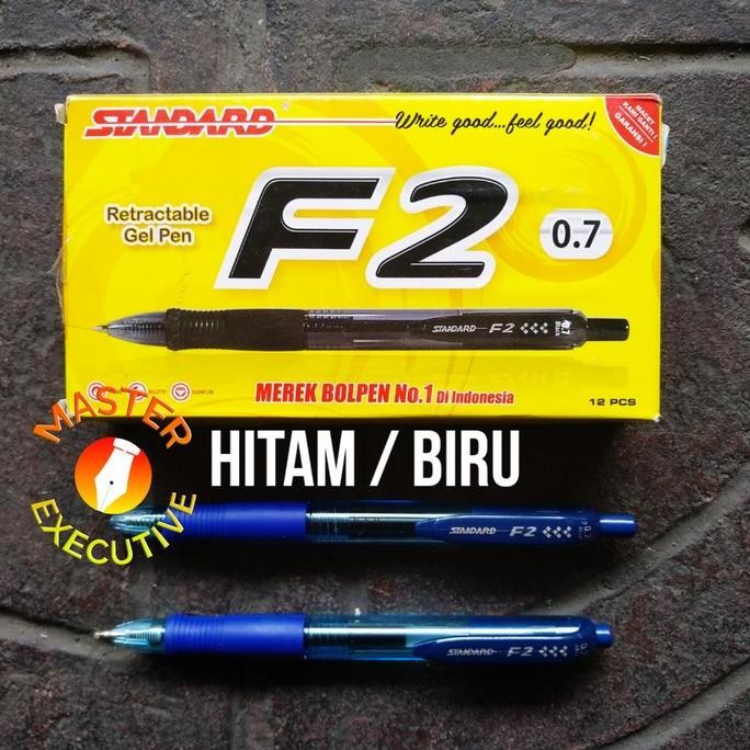 

tersedia pulpen standard f2 0.7mm gel pen hitam/biru - pak isi 12pcs h20 gel ink