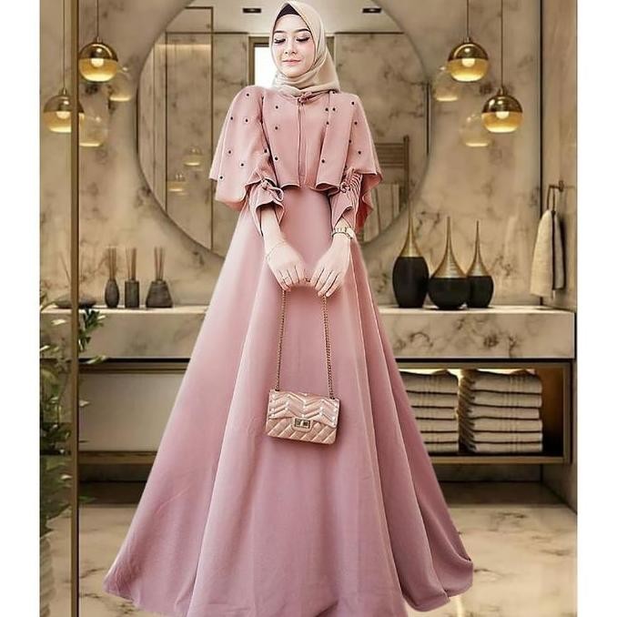 Terbaru Baju Gamis Maxy Muslim Cape Mutiara Fit L Caca Dress