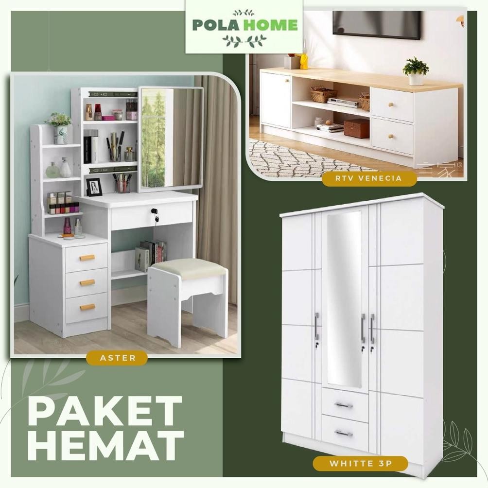 Paket Hemat Furniture Lemari Pakaian Meja Rias Rak Tv Only Bluebird