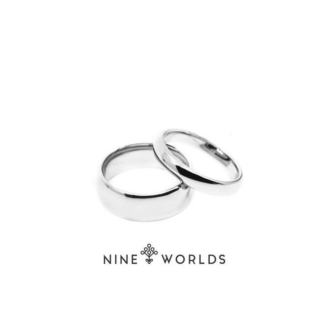Nine Worlds Ring cincin Shiny silver plain couple wedding engagement