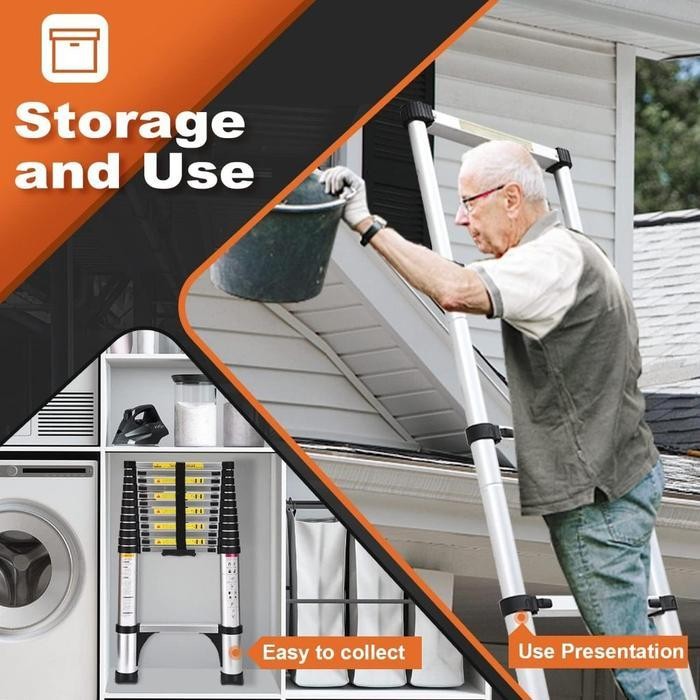 Tangga Teleskopik Paduan AluminiumTangga Teleskopik Telescopic Aluminium Multifungsi 2.7M/3.9M/5.1M 