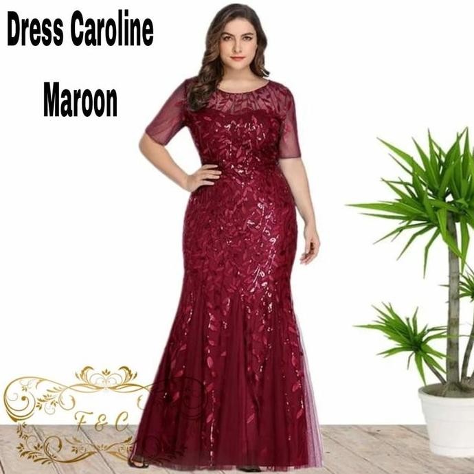 Long Dress caroline dress Brukat Tile bordir mutiara model terbaru / dress party / gaun pesta ala ko