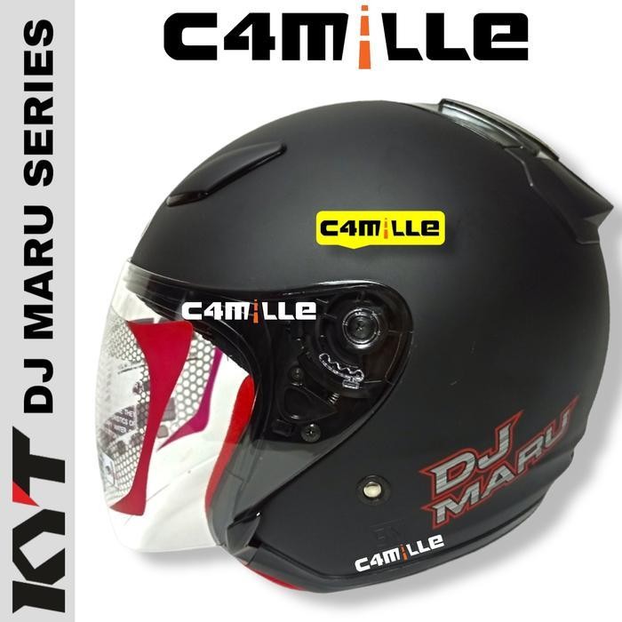 Paket Ganteng Helm Kyt Dj Maru Solid Black Doff Half Face
