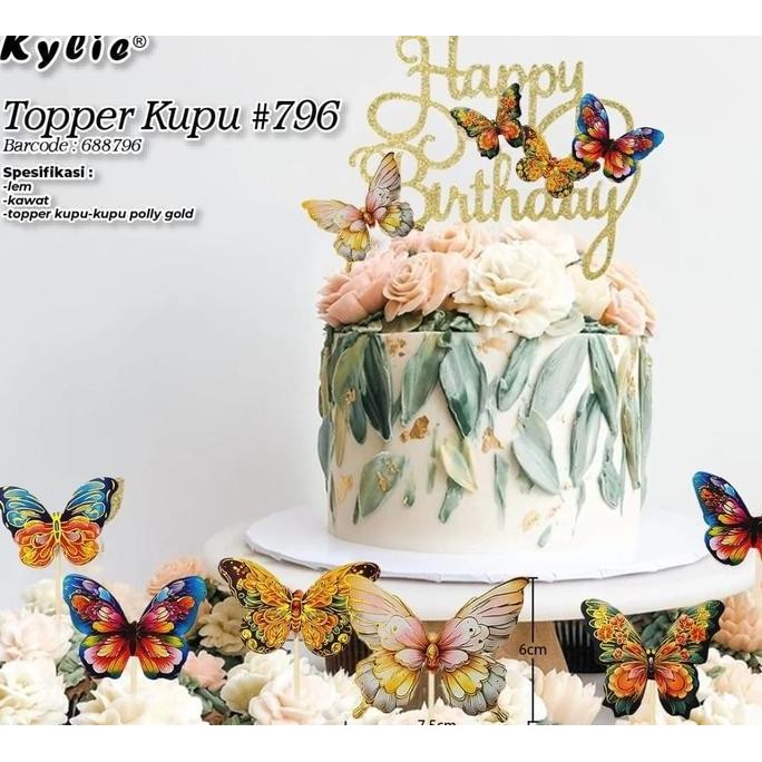Buruan beli] topper kue kupu 2 model terbaru  warna emboss emas ( 2 tipe 975 pastel / 976 batik)