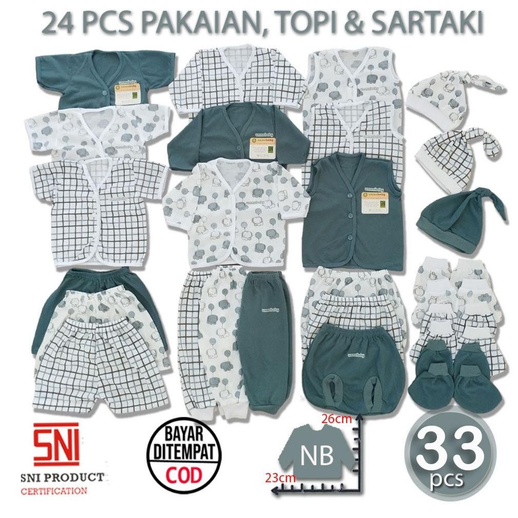 Paket 33 pcs Baju Bayi Setelan Celana Pendek Panjang Buntung Stelan Newborn Kado Murah Lucu Gift Set