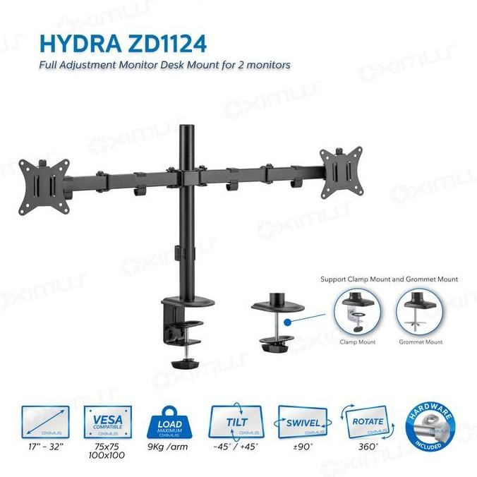 

Sale Bracket Meja Lcd Led Tv Oximus Hydra-Zd1124 Untuk 2 Monitor 13"-27" Dengan Tilt, Swivel, Dan Rotate