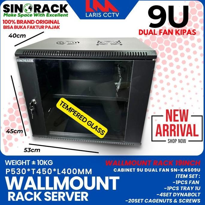 Wallmount Rack Server 9U, Rak Server Single Door 9U