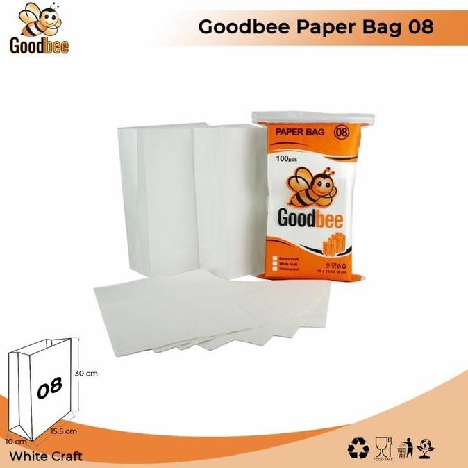 

READY PAPER BAG PUTIH KRAFT KODE 08 (100PCS) - KANTONG KERTAS ROTI GOODBEE #08