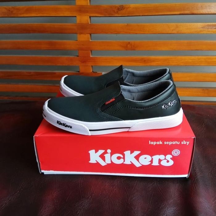 Ews Sepatu Kickers Mx One Slip On Slop Hitam Coklat Tua Tan Casual Santai Pria Kerja Sekolah Tanpa T
