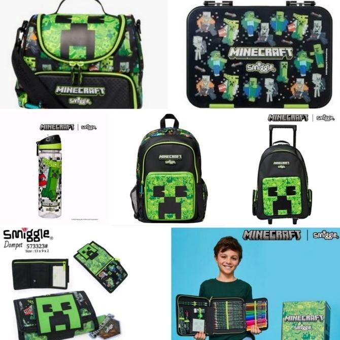 Smiggle Minecraft Series Backpack, Lunch Bag, Trolley, Botol,Bento Box