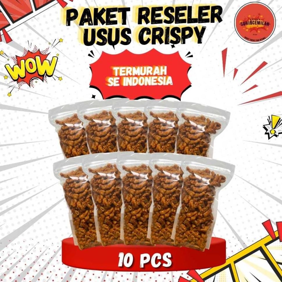 

Paket 10 Bungkus Usus Ayam Crispy 100Gr Sohibcemilan