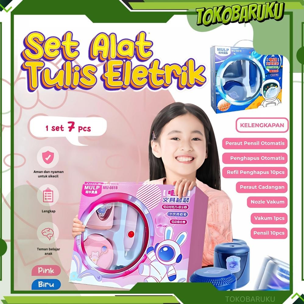 

(KEYA) Electric Stationery Set / Set Alat Tulis Anak Rautan Penghapus Vacuum Lengkap
