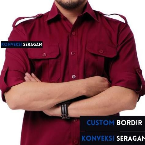 PDL Baju Kemeja Seragam Kerja Pakaian Dinas Lapangan Maroon Bordir