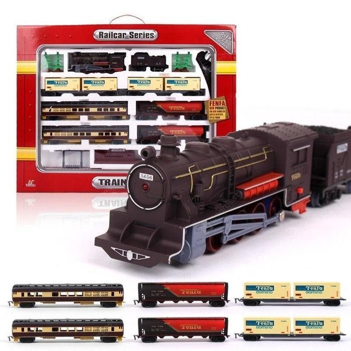 Super Jumbo Kereta Mainan Lokomotif Fenfa Railking Gerbong Rel Train Railcar Railway Station Angkuta