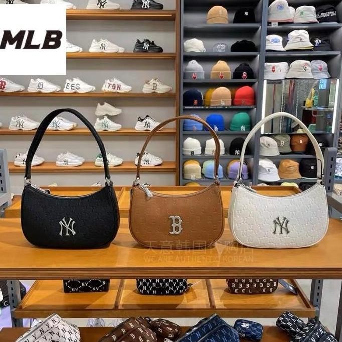 Asli Tas MLB NY Yankees Hobo Embo Bag Korean Style Putih Import Original Wanita