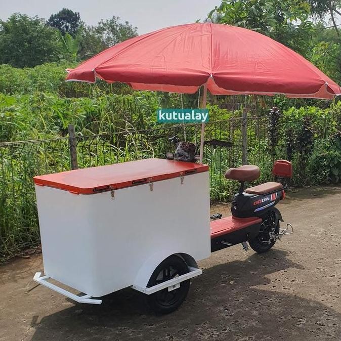 Gerobak Keliling Sepeda Listrik Custom Desain Ukuran Bentuk Makanan / Minuman Gerobak Kekinian Fulls