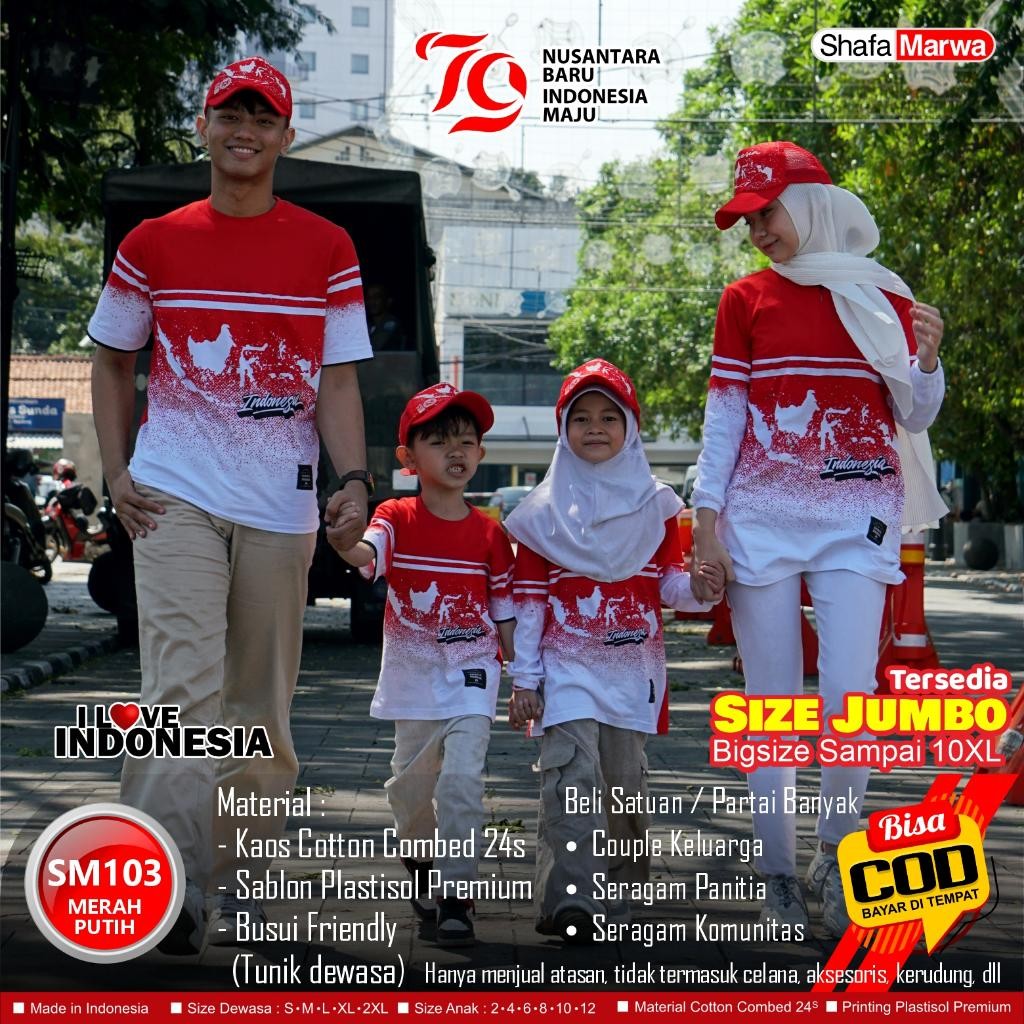 Baju Merah Putih 17 Agustusan - Kaos Seragam Couple Edisi Kemerdekaan Agustus Sm103
