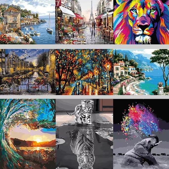 

DIY CANVAS PAINTING BY NUMBER KIT DIGITAL OIL PAINTING DIY PAINT BY NUMBER LUKISAN 40X50CM / PAINTING KIT FRAME