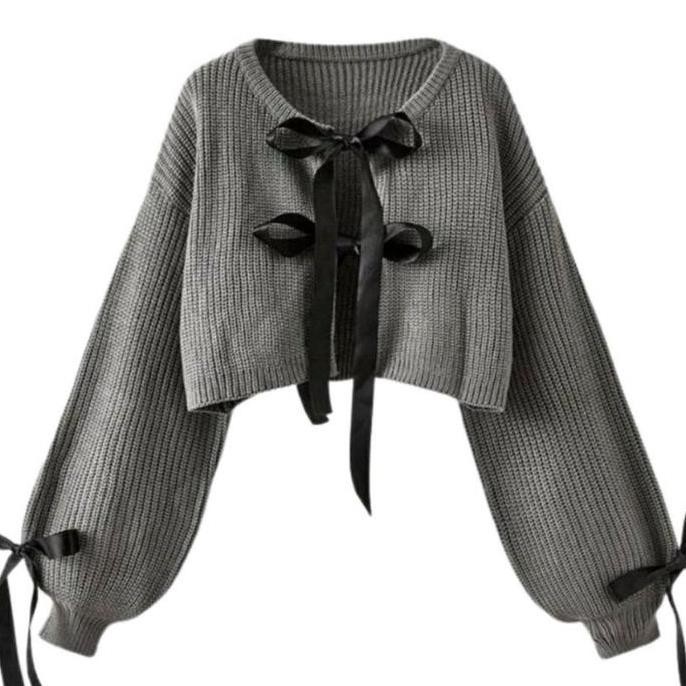 JUNI Outer Rajut Pita Crop Kekinian Lengan Balon | Cardigan Korea Style Wanita Remaja