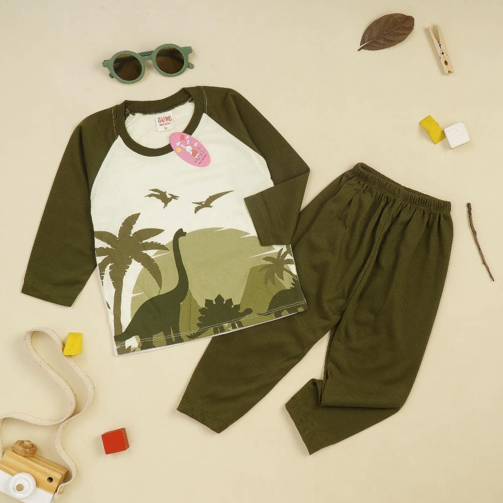 Bts (Isi 5 Setel) Setelan Anak & Bayi Laki Laki Raglan Tale Story Panjang Earthtone Series/ Baju Ana