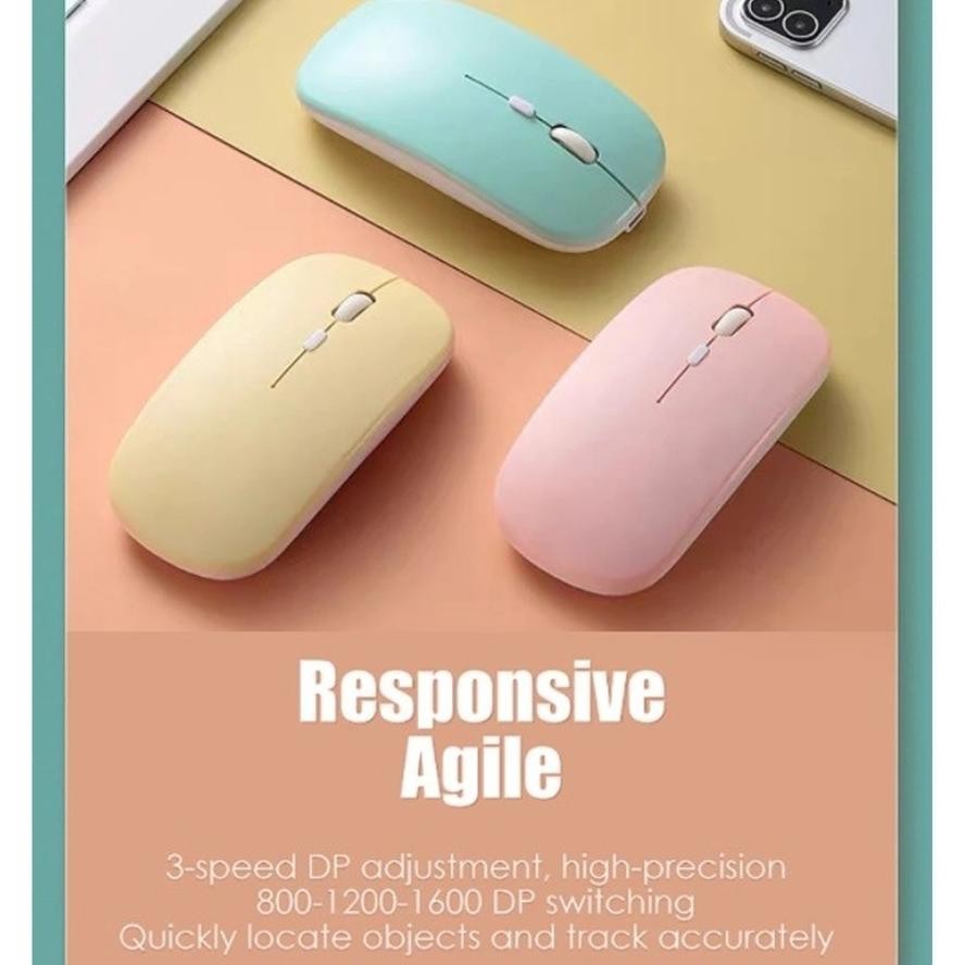 Diskon Mouse Wireless Bluetooth Usb Rechargeable Dongle Macaroon Pastel Color Wireless Mouse Tablet 