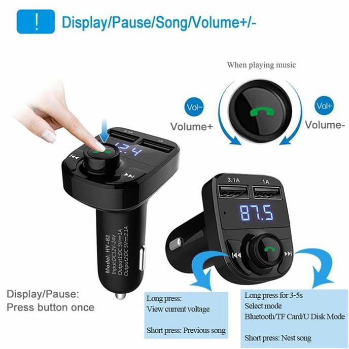 Car Charger Mobil Dual 2 USB Hyundai HY82 QC3.0 Bluetooth Phone MP3 Terlaris