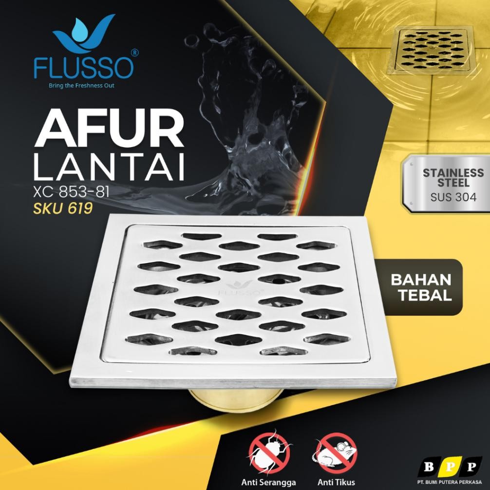 FLUSSO Floor Drain Penutup Saluran Air Kamar Mandi 4 inch Katub Otomatis Kuningan Anti Bau AXC1 619