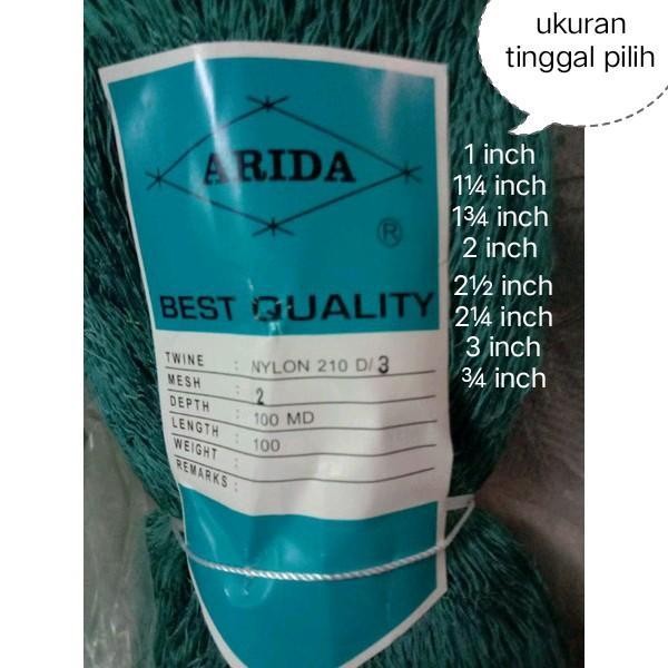FT jaring ikan NYLON ARIDA D3 100md/100yds TATE ukuran tinggal pilih jaring jala pukat ikan nilon